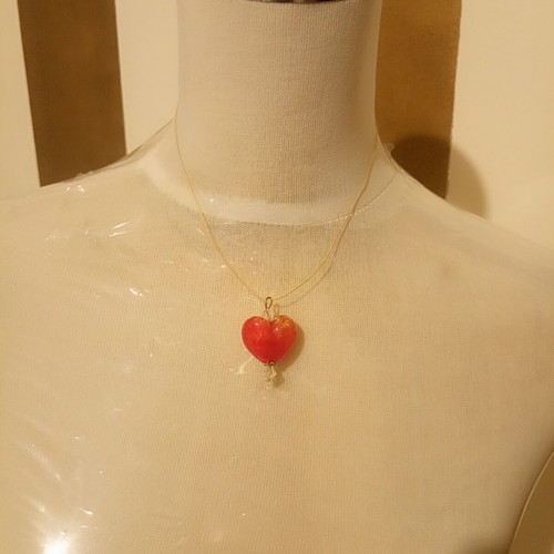 Murano glass red heart pendant with Swarovski crystals, gold fleck