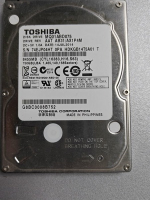 Toshiba 750GB 2.5 used hard drive tested with HDD sentinel