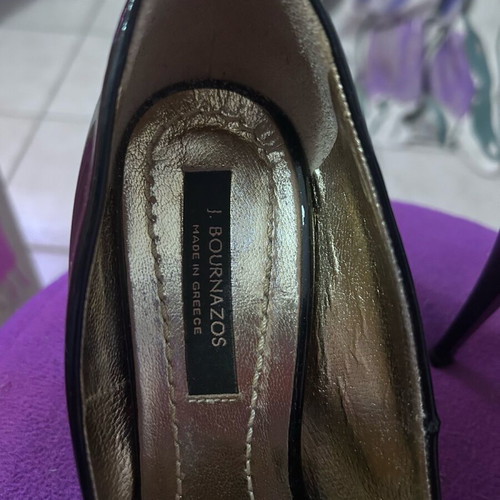J Bournazos Black 10cm Peep Toe Pumps with Bow Like New