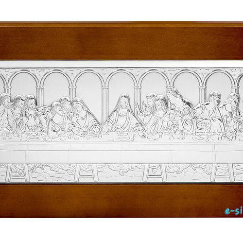 Silver Icon Last Supper like new, 40x20 cm with wooden base