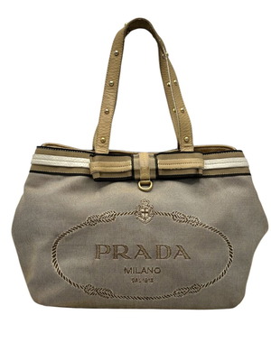 Тote чанта Prada Logo Jacquard употребявана, бежова