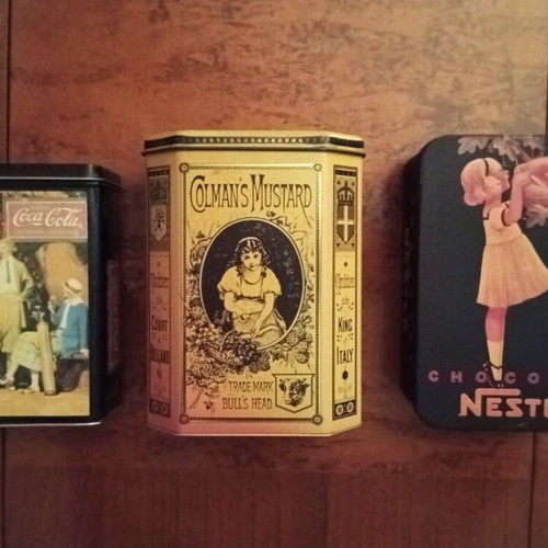 Vintage metal tins collection, 32 pieces, Nostalgic Art style