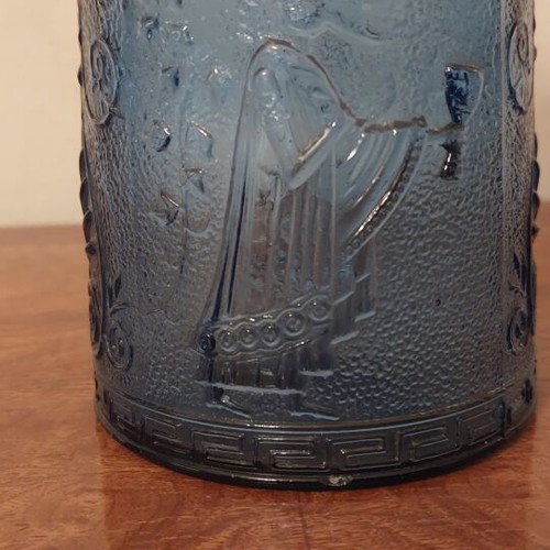 Collectible blue glass carafe "Wine Festival Dafni 1972"