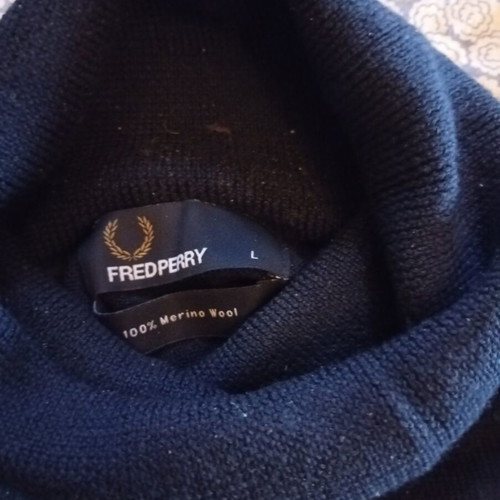 Fred Perry wool turtleneck sweater, blue, size L