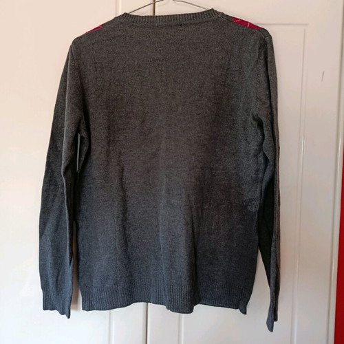 Argyle knitted sweater like new, grey/fuchsia, size M/L