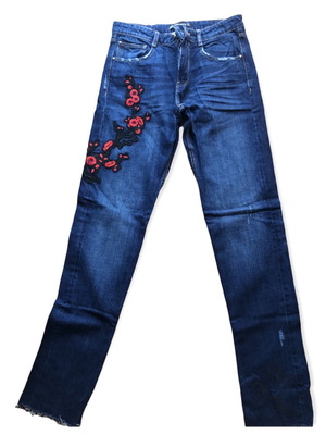 Zara denim pant with flower embroidery used, size 36