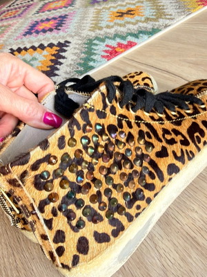 Zara pony skin animal print ankle boots size 38 like new with studs and zipper