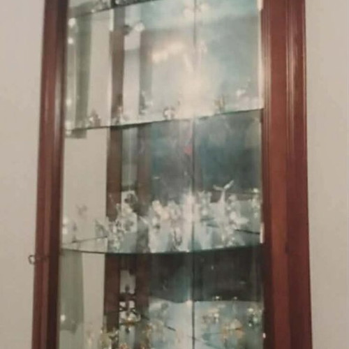 Corner showcase made of solid mahogany like new with lighting