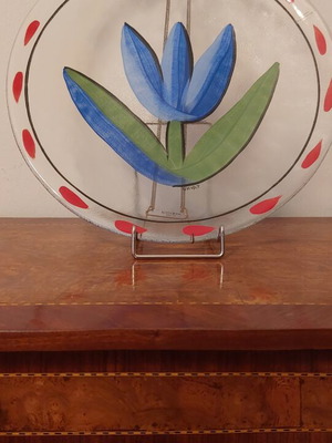 Kosta Boda Tulipa Blue Glass Platter like new, handpainted design