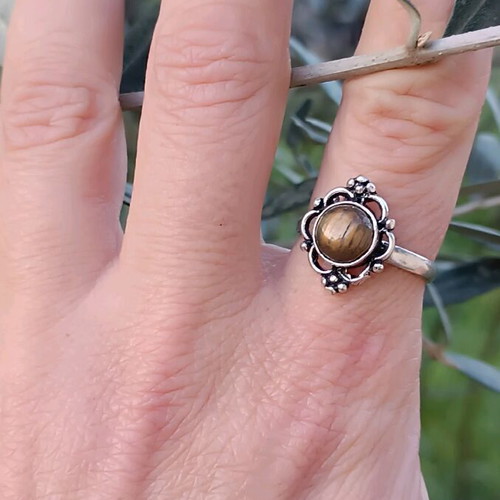 Silver-plated ring with tiger's eye new, adjustable size