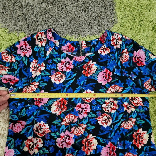 Atmosphere blue electric floral pattern dress women size L like new