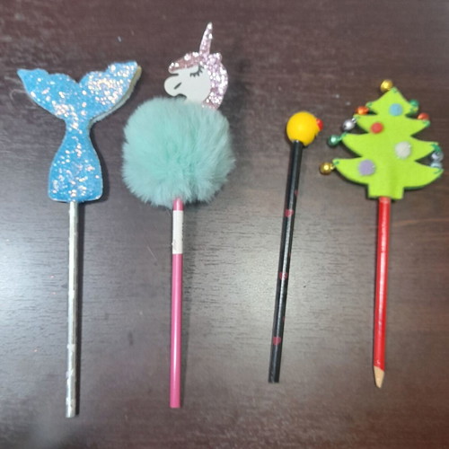 Pencils and pens with shapes, some used, set of 8 pieces