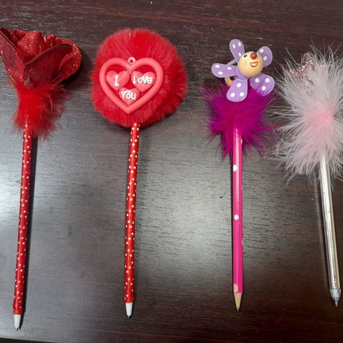 Pencils and pens with shapes, some used, set of 8 pieces