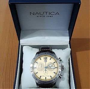 NAUTICA Chronograph Stainless Steel Brown Leather Strap A19564G