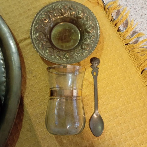 Turkish brass tea set used, vintage