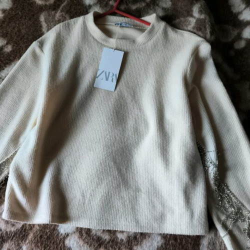 Zara blouse new, beige with rhinestone chain on sleeves