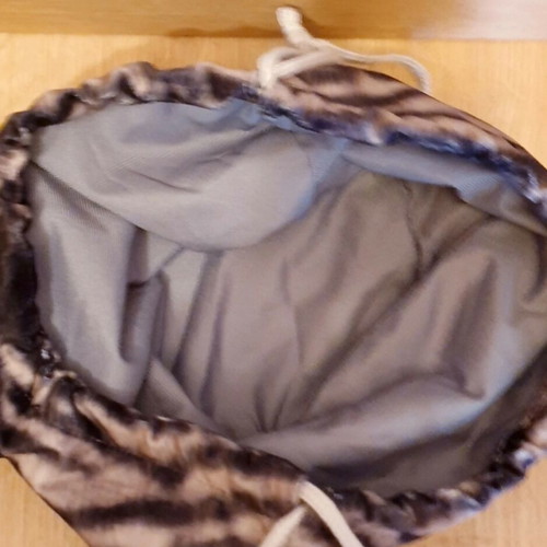 Cosmetic pouch bag cat velvet new, beige and brown