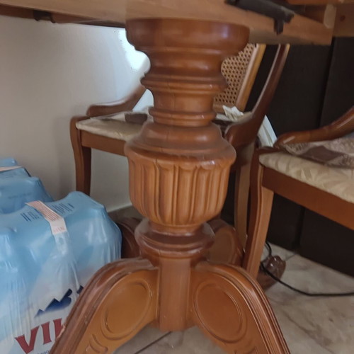 Walnut dining table with chairs used, round extendable, classic design