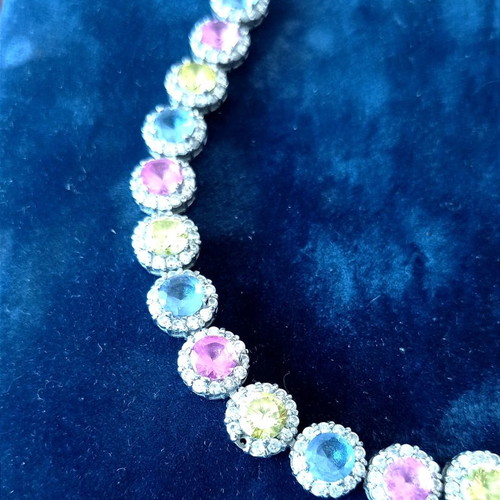 Galerie Tsangarakis Riviera bracelet used, platinum plated 925 silver with topaz and sapphires