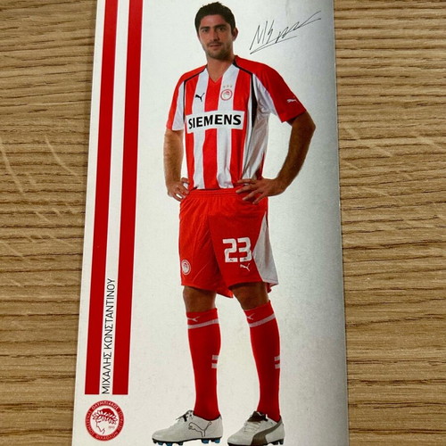 Card with printed autograph Michalis Konstantinou used, Olympiacos PUMA 9x16 cm