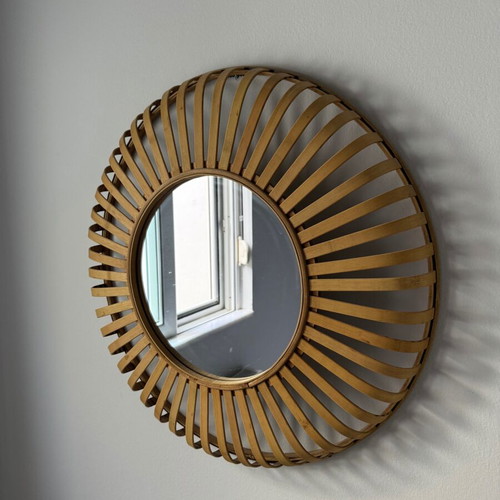 Baboo Round Wall Mirror Beige Wooden New Diameter 70cm