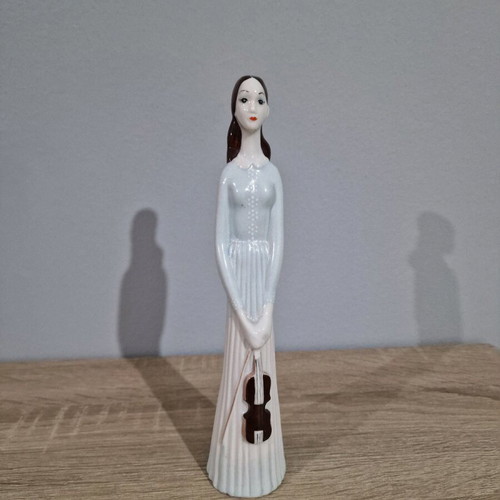 Vintage Stipo Dorohoi 1970 Porcelain Lady Figurine with Violin like new