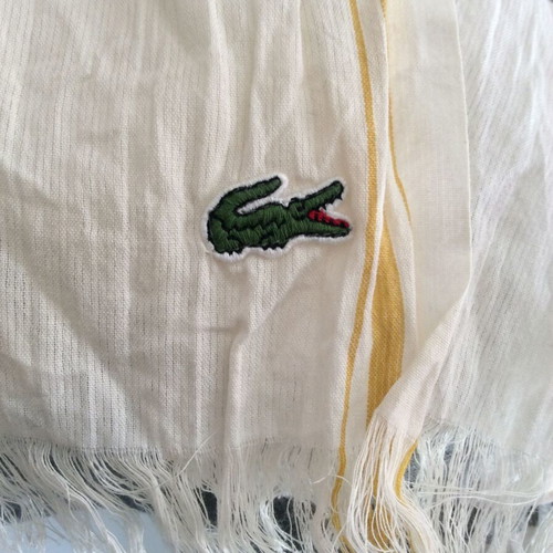 Lacoste Striped Scarf New Grey White Yellow Cotton