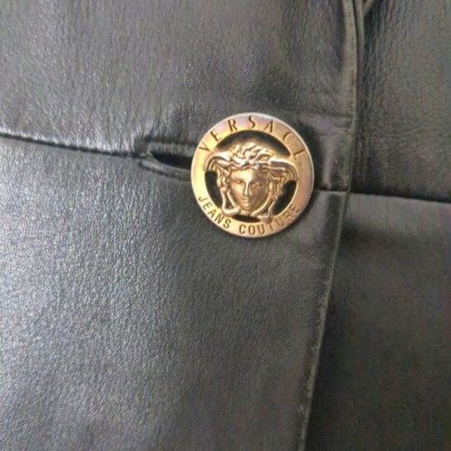 Gianni Versace vintage women's leather coat, black lamb nappa