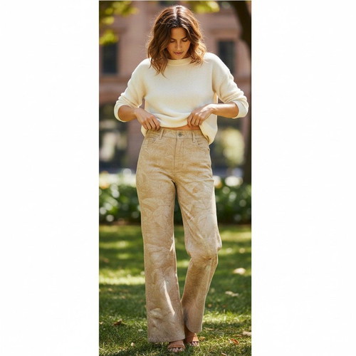 Falconeri Beige Jacquard Wide Leg Trousers, Size S