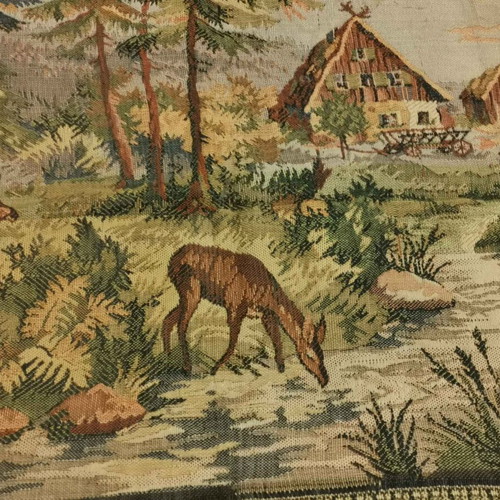 Wall tapestry "In the countryside" used, 1920s era, signs of wear