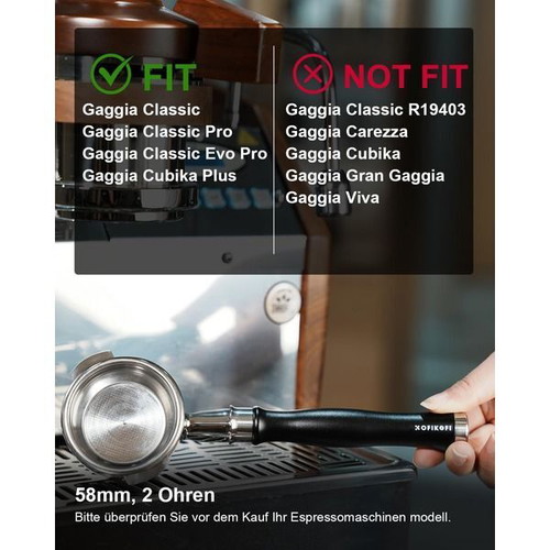 KOFIKOFI 58mm bottomless portafilter for Gaggia Classic, 2 ears
