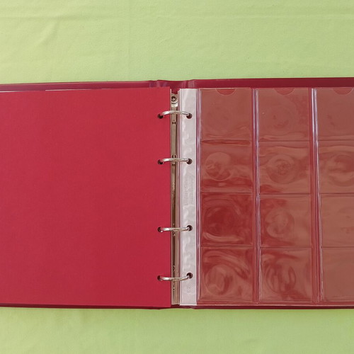 Coin album used, large size with 4 rings and 6 sleeves