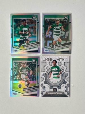 Κάρτες 2023-24 Donruss FIFA Soccer Sporting Lisbon Parallel, καινούργιες, πακέτο 4