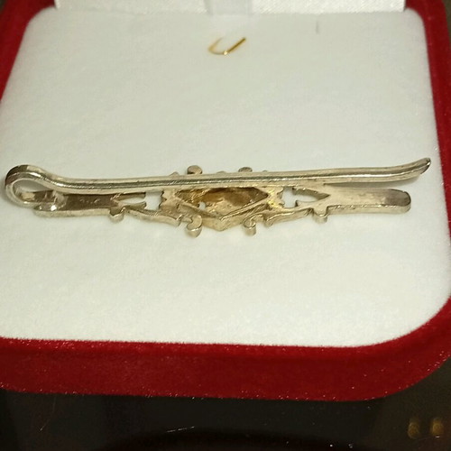 Tie clip silver 925 and 9K gold plated used with filigree design and marcasite stones