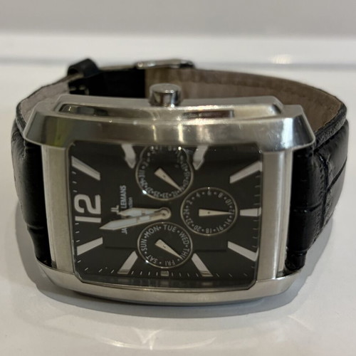 Jacques Lemans men's wristwatch with black leather strap