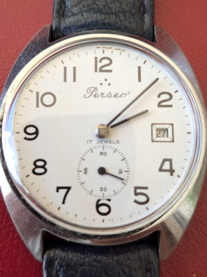 Perseo wristwatch men's manual wind like new, white, 35mm diameter