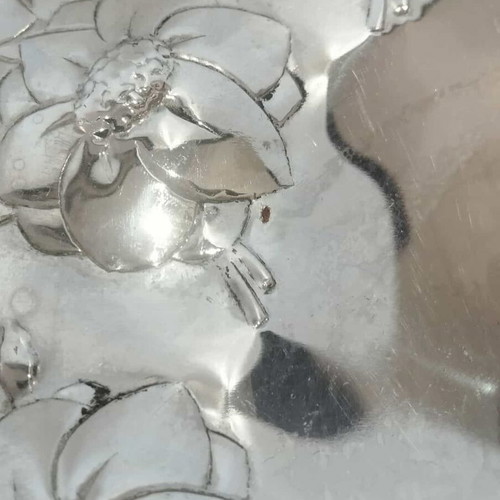 Vintage silver-plated ROSTRFREI plate with embossed flowers used