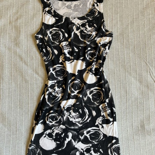 Skull Rose Viscose Mini Vest Dress S/M, excellent pre-loved condition