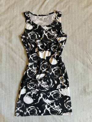 Skull Rose Viscose Mini Vest Dress S/M, excellent pre-loved condition