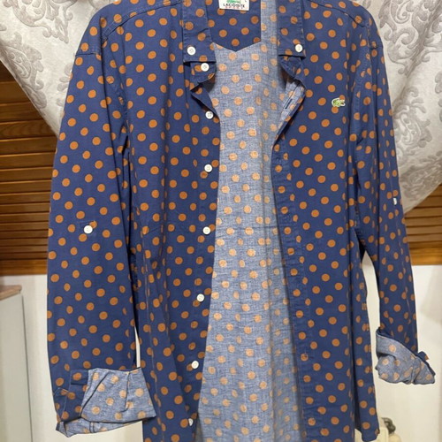 Lacoste men's shirt like new, blue with brown polka dots