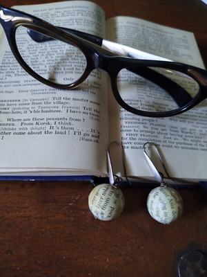 Handmade earrings with printed paper beads, like new