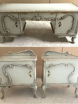 Vintage French Provincial Desk Boudoir Set with 2 Nightstands used