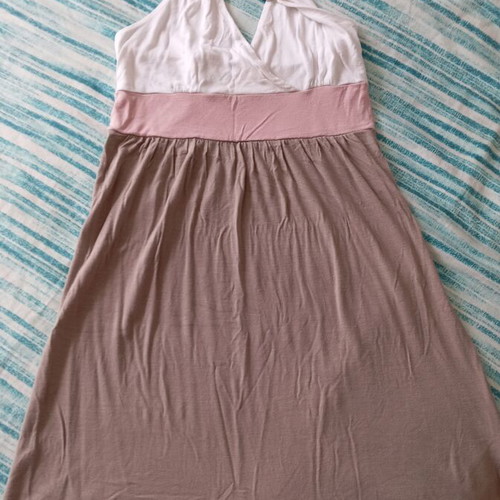 Summer dress like new, sizes 34-36, white and brown