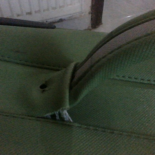 Travel suitcase used medium-small green leatherette 54x38x25 cm