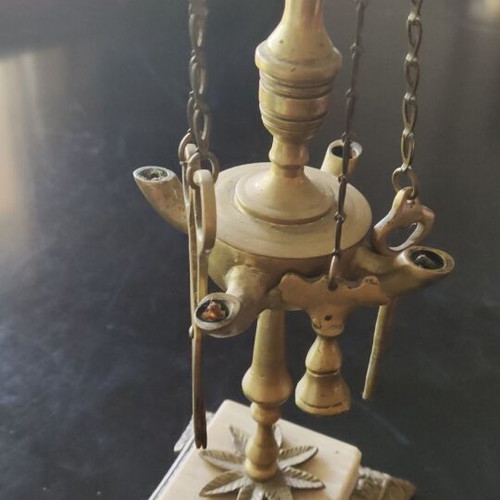 Lamp set of 4 like new from Pentelic marble and brass