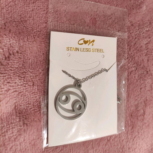 Stainless steel Cancer zodiac necklace new, silver color