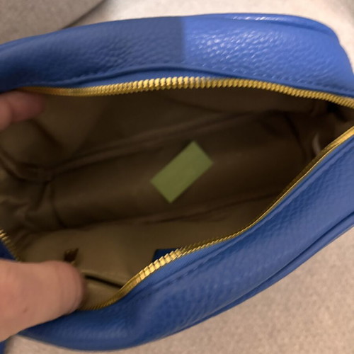 Women's leather crossbody camera bag blue rouille new