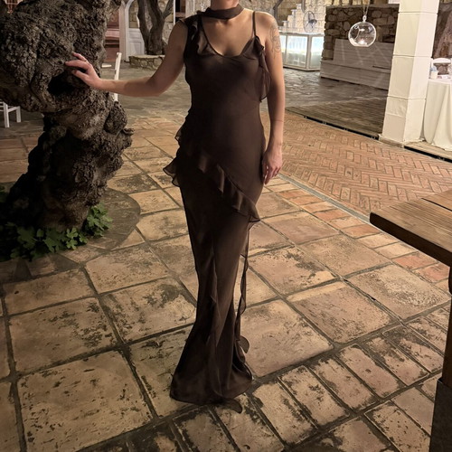 Zoya evening dress with scarf, new, brown, size XS