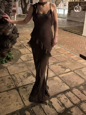 Zoya evening dress with scarf, new, brown, size XS