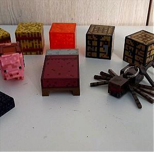 Σετ 9 φιγούρες - παιχνίδια Minecraft αράχνη γουρουνάκι κρεβάτι κύβοι